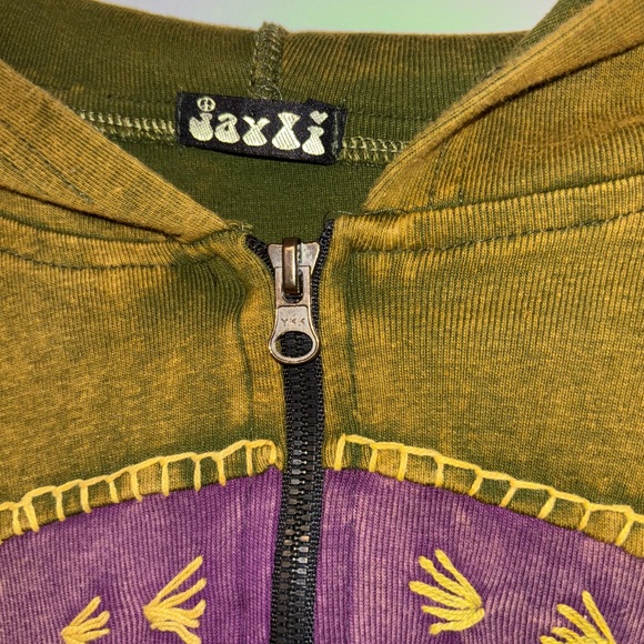 Jayli Olive Green Hoodie with Purple Peace Sign - Picture 3 of 3